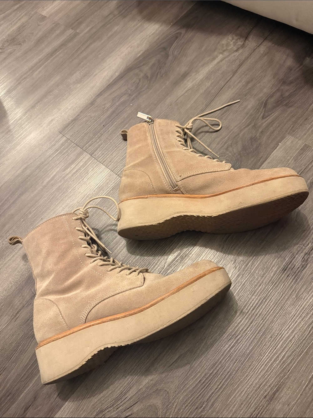 dolce vita Suede Lace-Up Combat Boots in Sand - Picture 3 of 5